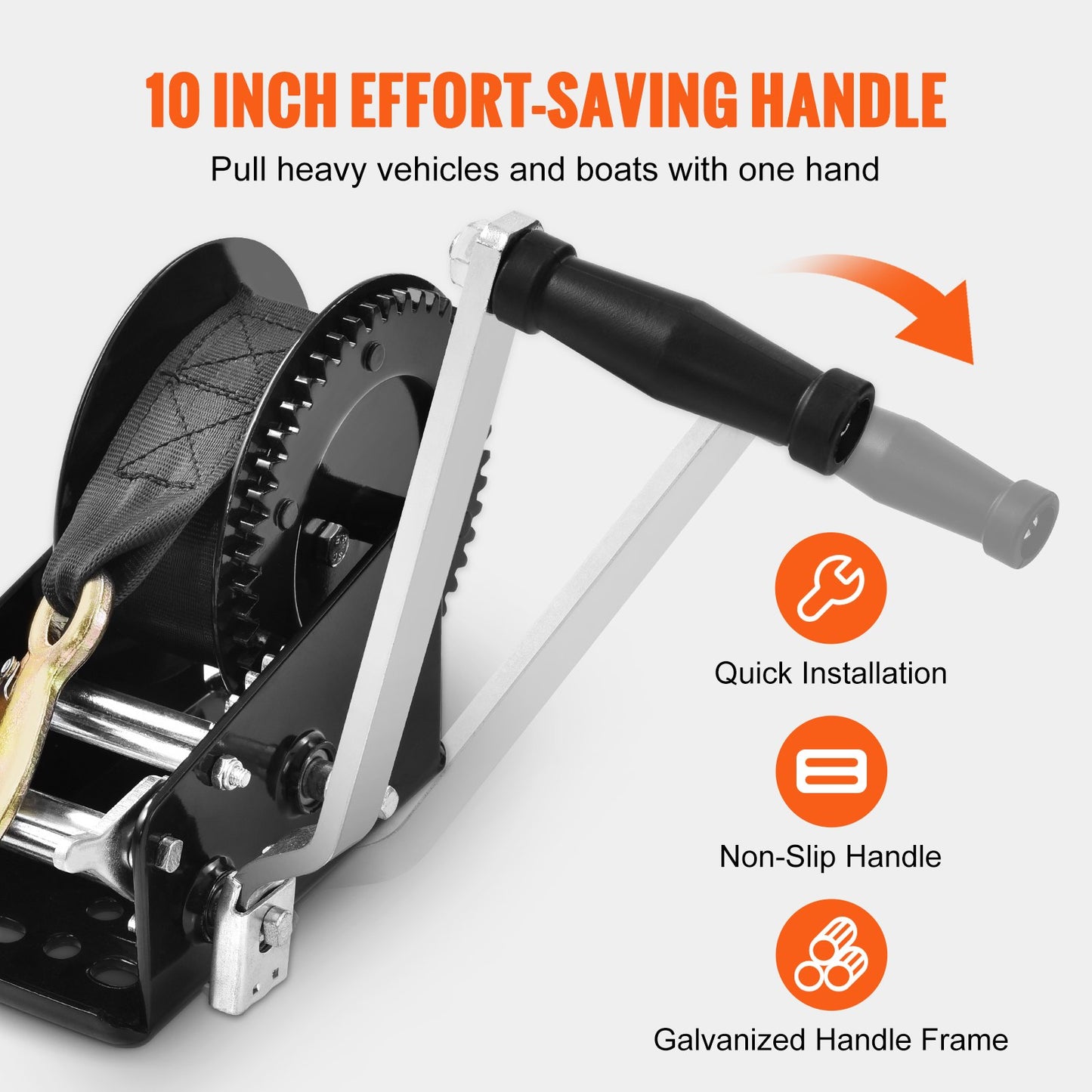 Heavy Duty Hand Winch 3500 lbs Pull Capacity with 33 ft Polyester Strap - Ideal for Trailers Boats & ATV Towing