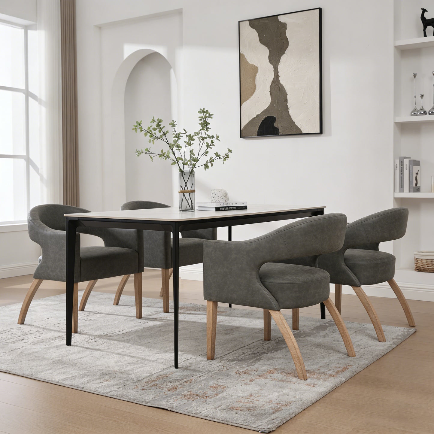 Modern Gray PU Open Back Dining Chair Set of 4 - Barrel Accent Armchair