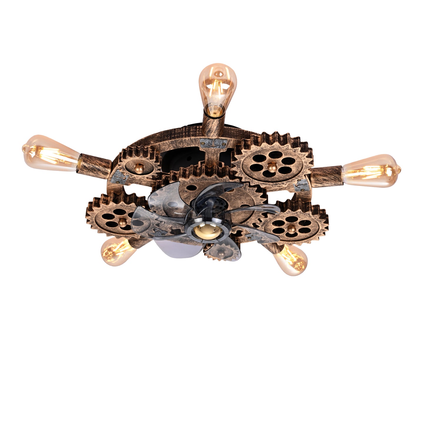 19.6" Industrial Caged Ceiling Fan Light with Remote - Bronze