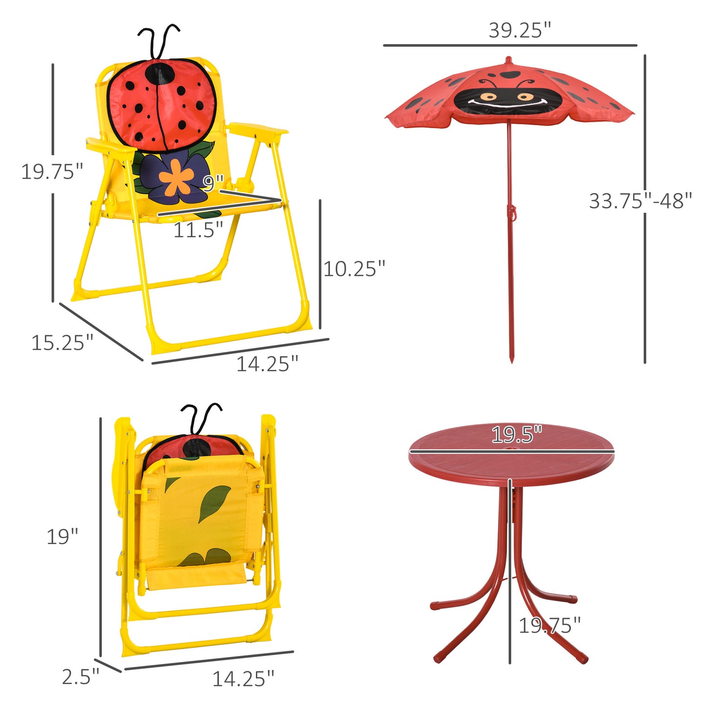 Kids Outdoor Table and Chair Set with Adjustable Umbrella - Red