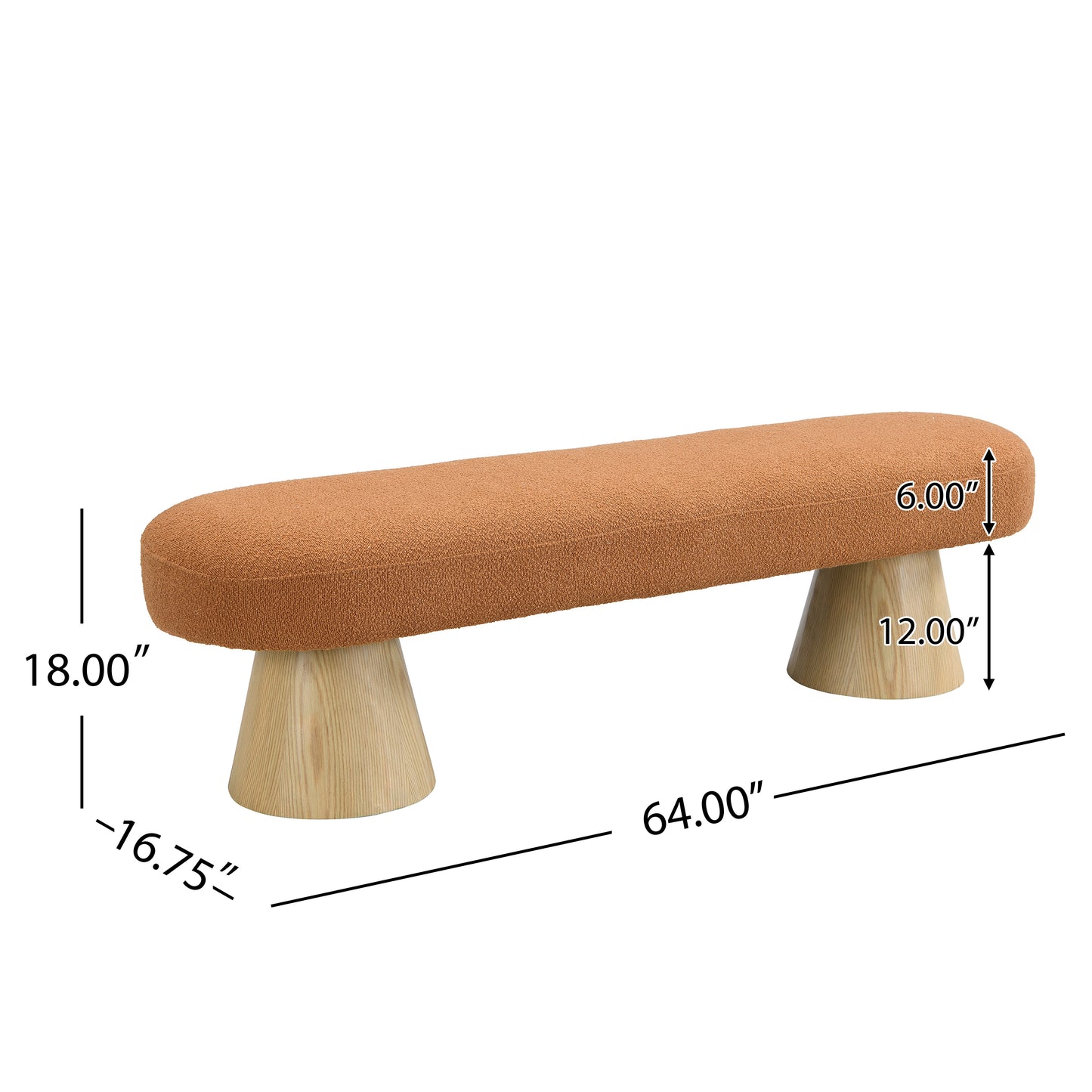 Upholstered Dining Bench for Entryway & Living Room - 64" Orange