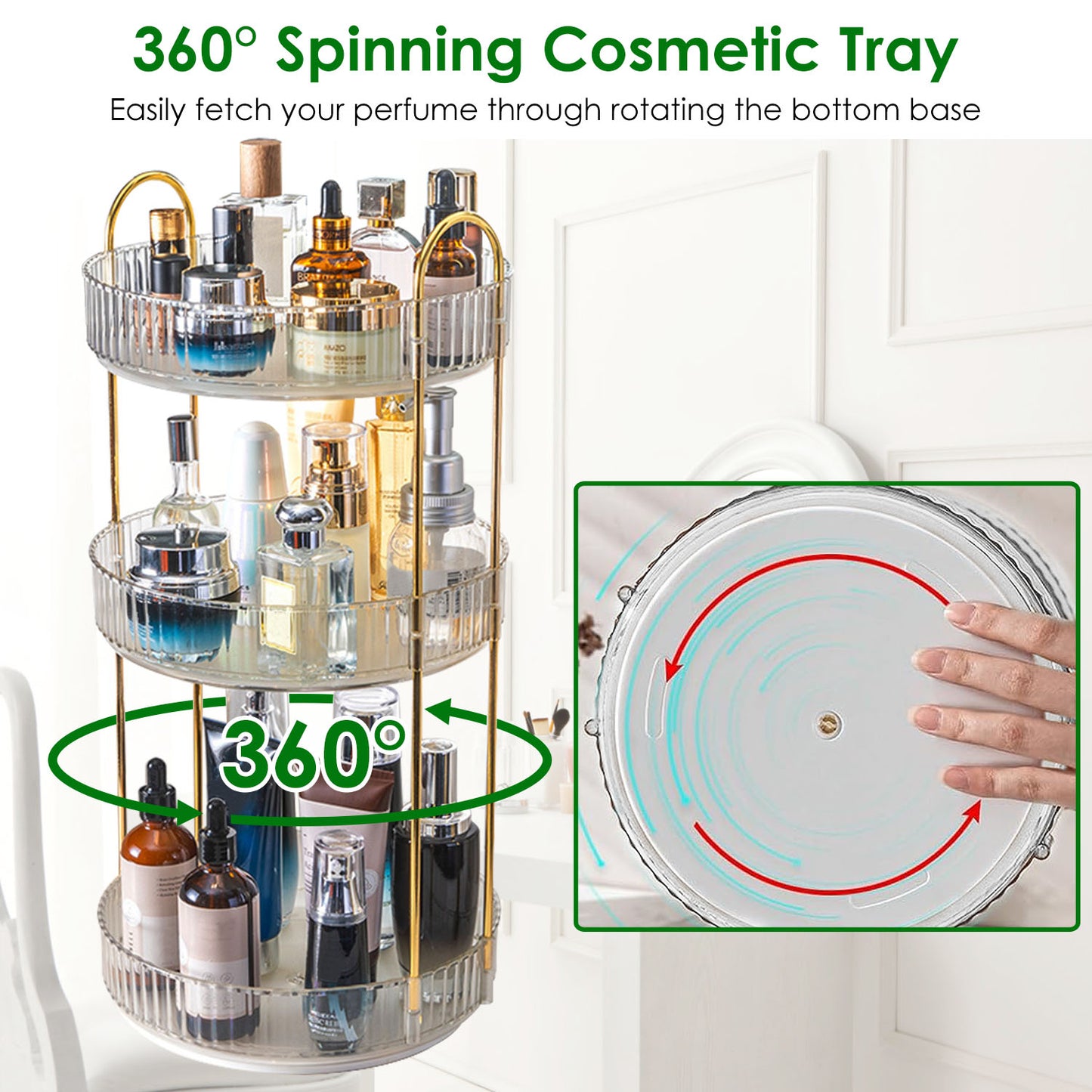 1 Set 3 Tier Rotating Makeup Organizer 360 Degree Spinning Perfume