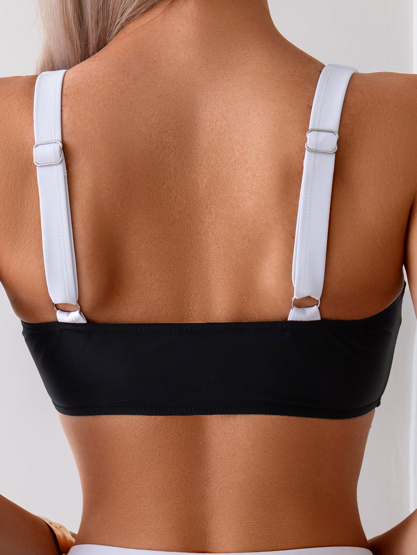 Women's Color Block Bikini Set - Sporty Square Neck Top & High Waist Bottom