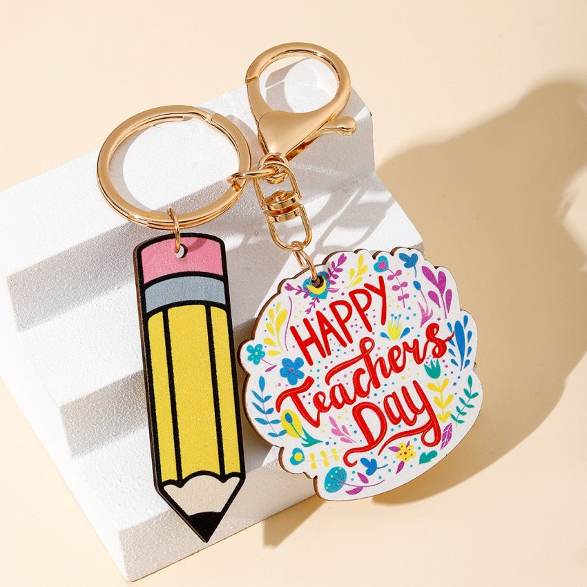 Rainbow Wooden Pencil Key Chain with Tassel - Home & Office Decor Accessory