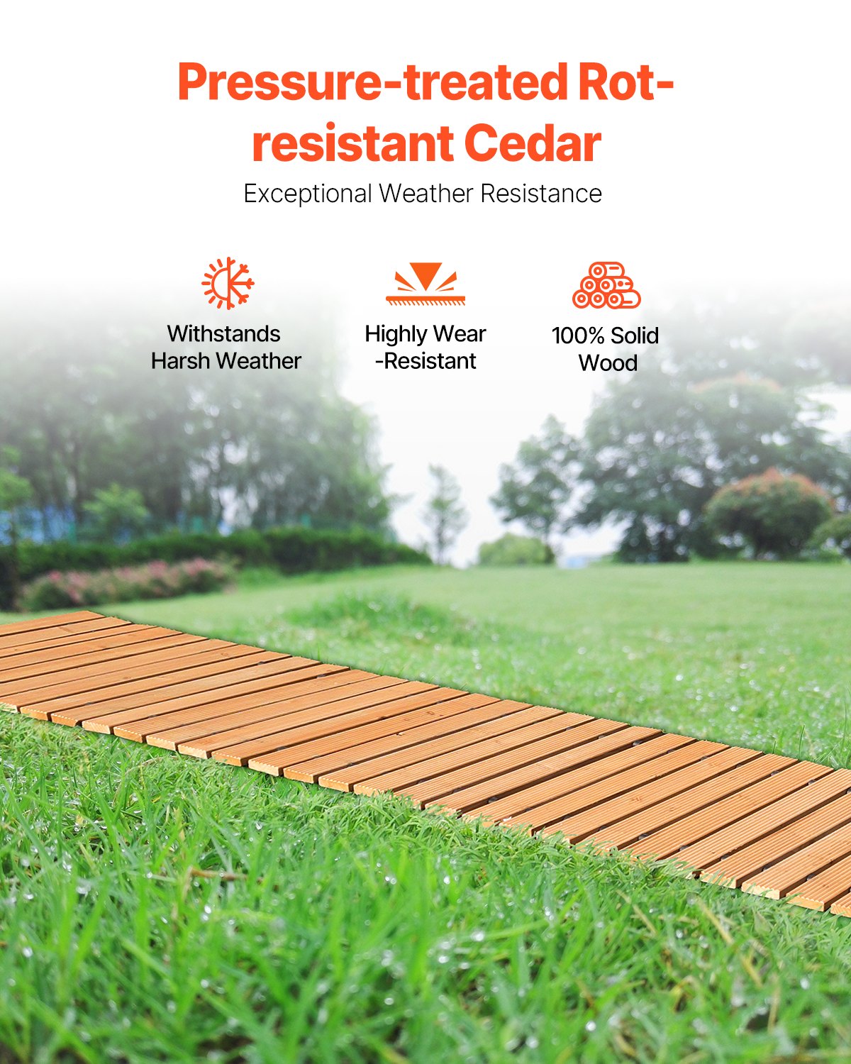 8 Ft Wooden Garden Pathway with Cedar Planks - Outdoor Walkway, Brown