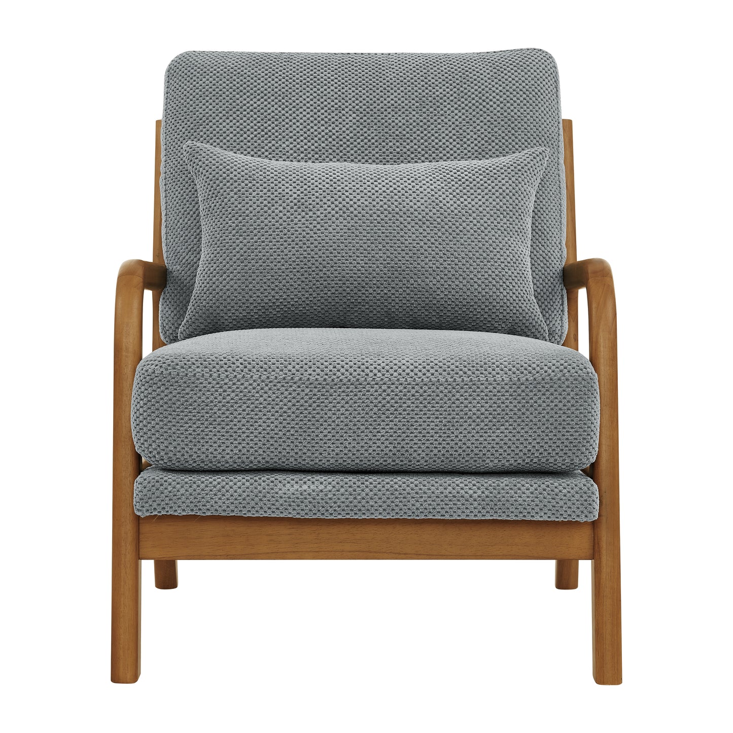 Mid-Century Modern Wooden Lounge Chair - Light Gray Upholstery