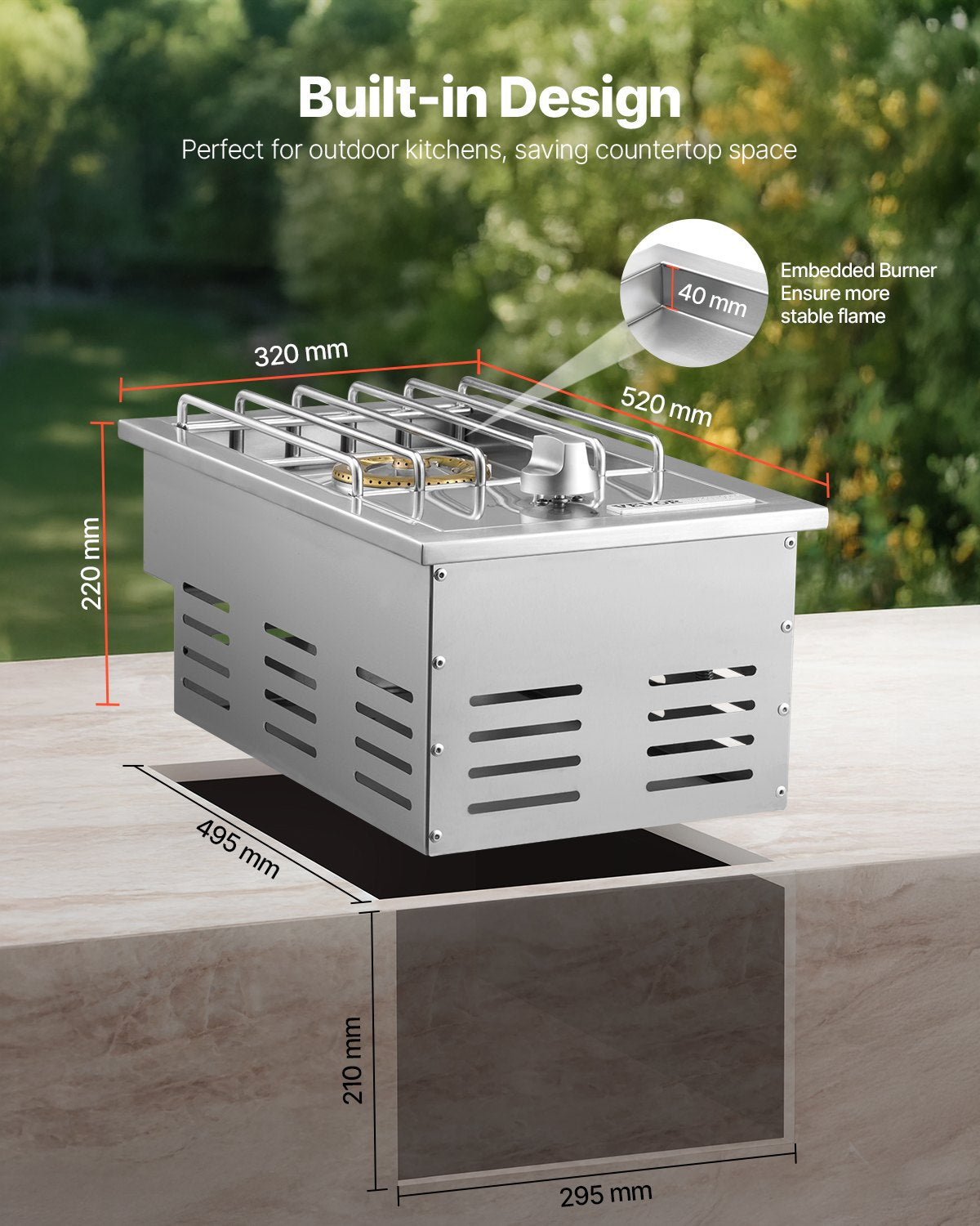 15,000 BTU Single Grilling Side Burner - Stainless Steel
