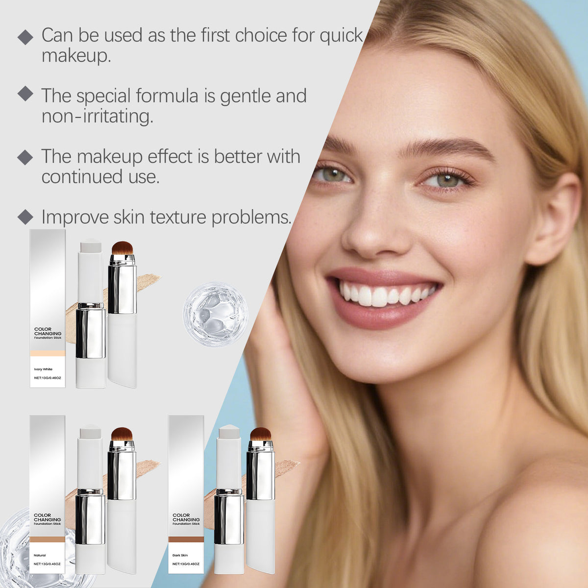 Non-Stick Powder Foundation Stick for External Use - Multiple Shades