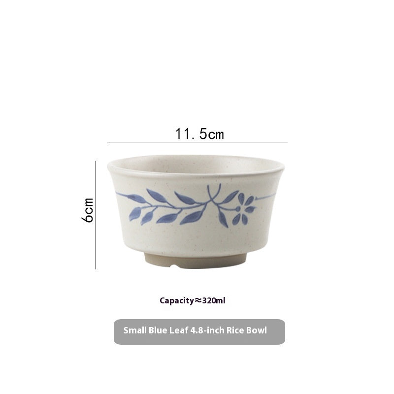 Retro Simple Rice Bowl Set - Household Kitchen Dinnerware with Flower Pattern