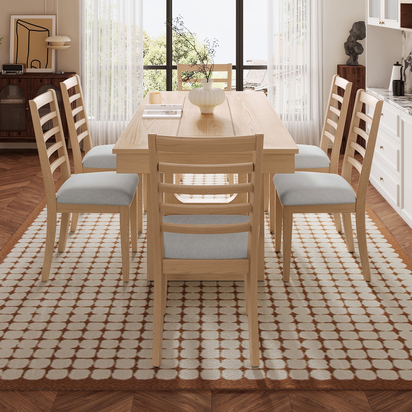 7 Piece Extendable Dining Table Set, Farmhouse With 18 Move Leaf, 78