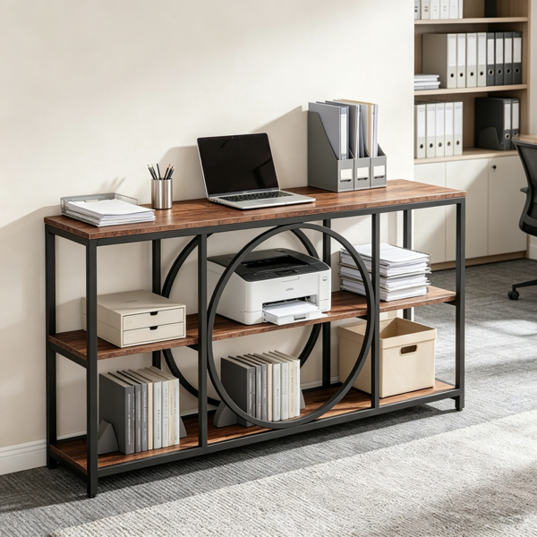 Narrow Console Table with Storage - 70.9-Inch, Black Metal Frame