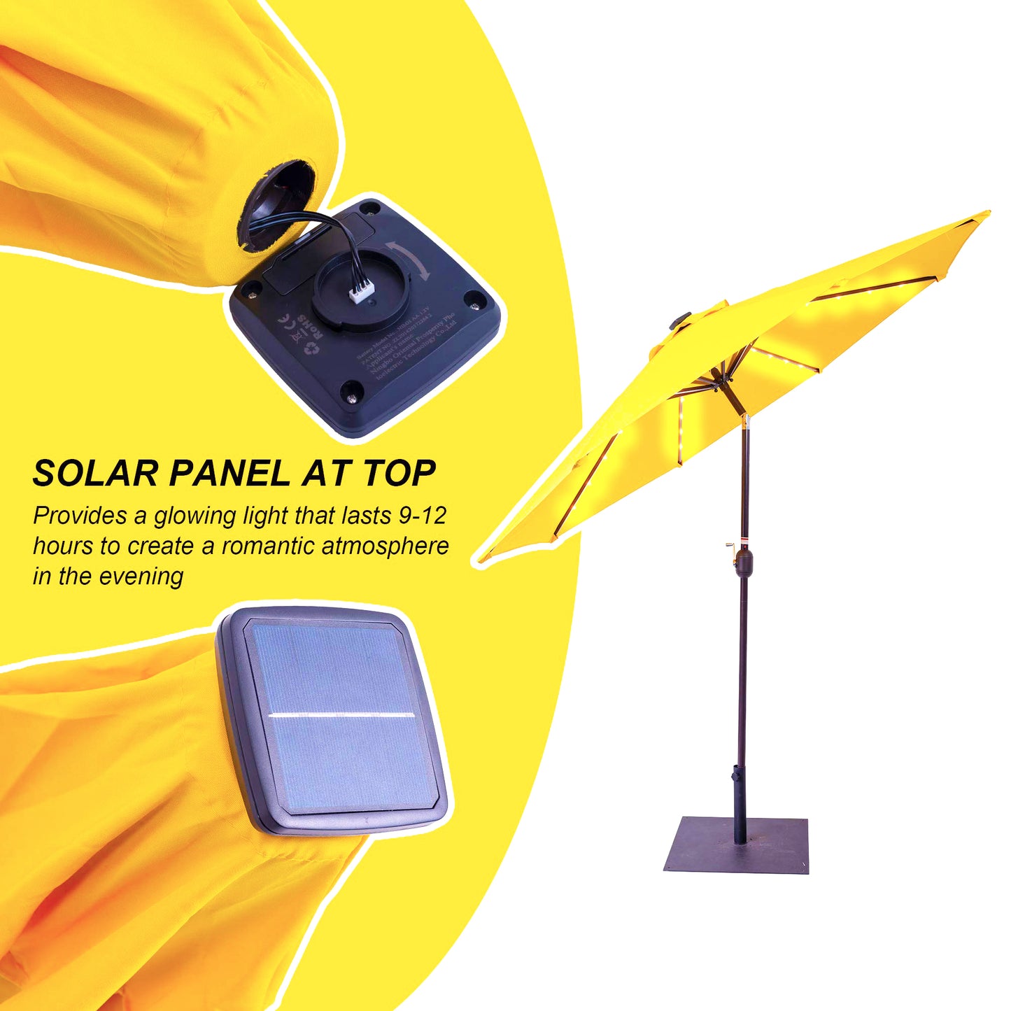 7ft Solar-Powered Outdoor Patio Umbrella with Tilt - Yellow
