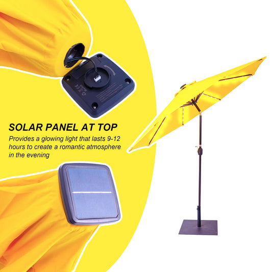 7ft Solar-Powered Outdoor Patio Umbrella with Tilt - Yellow