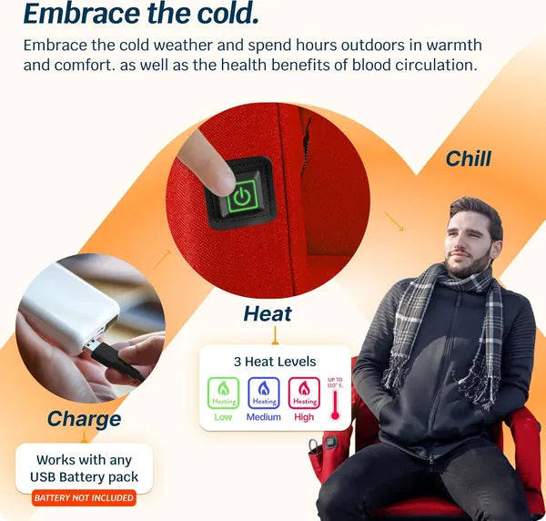 Heated Reclining Stadium Seat with Back Support - Red 25"