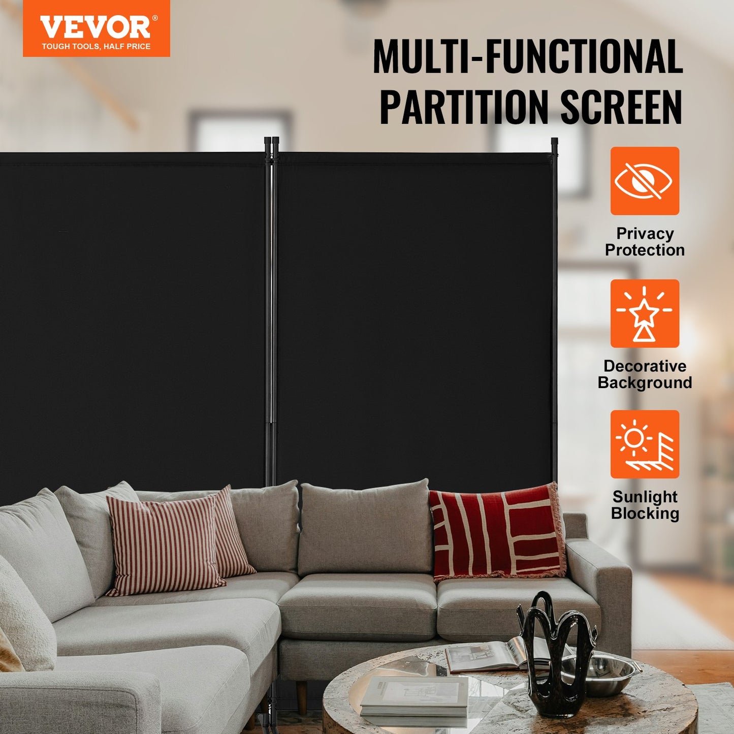 4-Panel Folding Room Divider - Portable Privacy Screen, Black