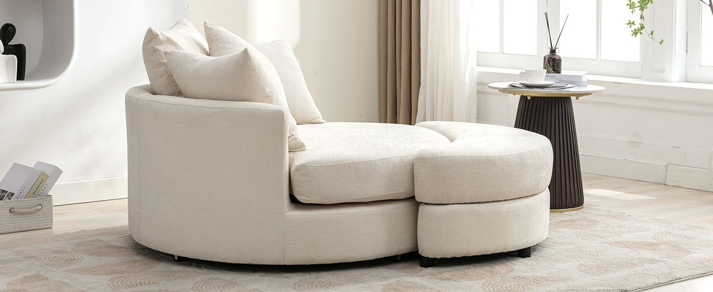 360° Swivel Accent Barrel Chair with Storage Ottoman & 4 Pillows - Cream