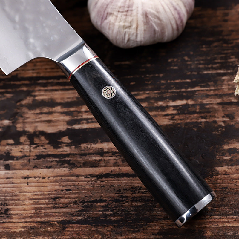 Damascus Steel Chef Slicing Knife Black Handle 17.5cm Blade Kitchen Knife