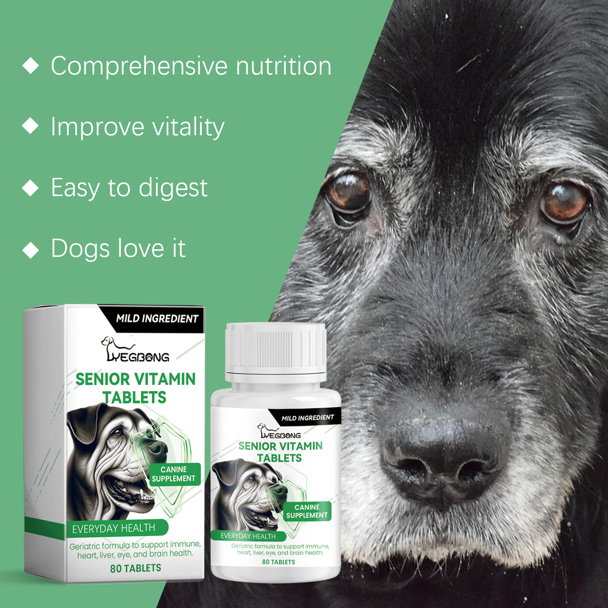 Senior Dog Multivitamin Chewables - Support Immunity, Eyes, Skin & Bones - 80 Tablets