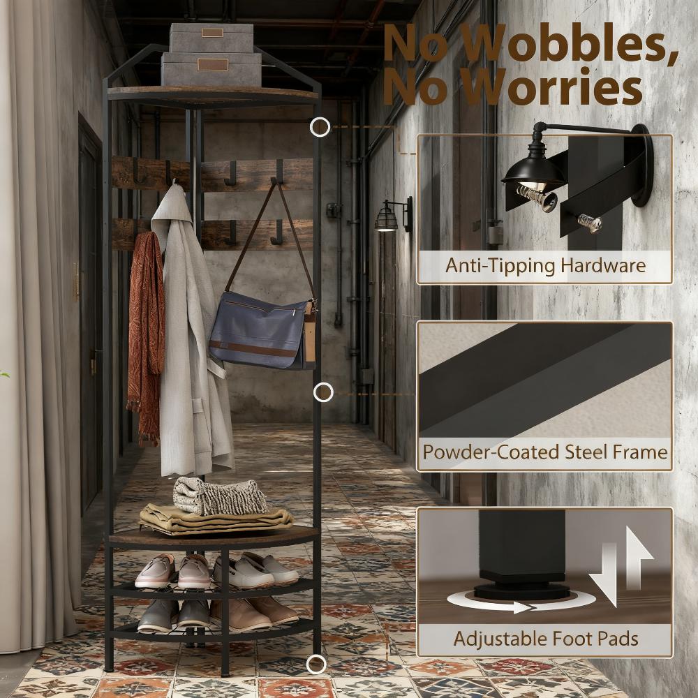 Industrial 4-Tier Coat Rack Hall Tree with Shoe Storage