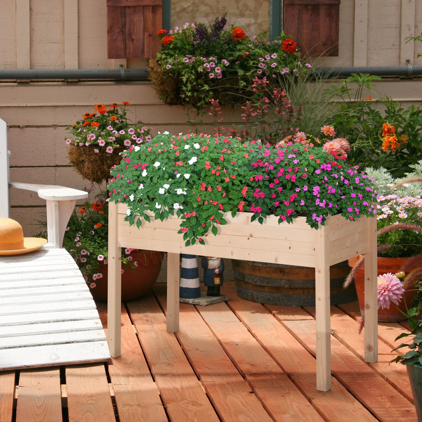 Raised Garden Bed with Legs - 48 x 22 x 30 Inches Wooden Planter for Vegetables Herbs Flowers - Natural Fir Wood