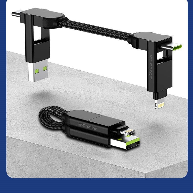 6-in-1 Portable Data Cable Keychain with 100W PD Charging & Sync