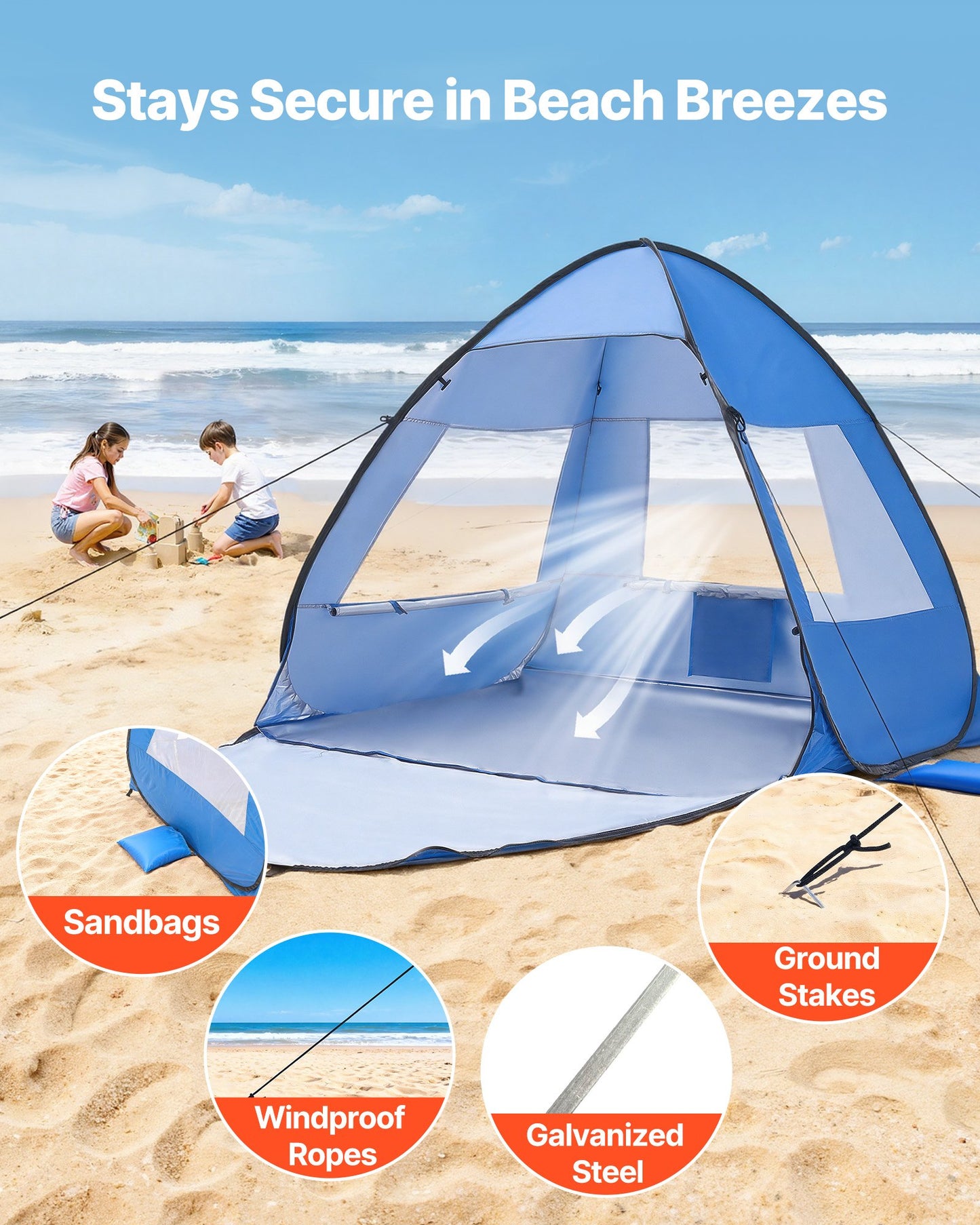 2-Person Portable Beach Tent Sun Shelter UPF 50+ Canopy with Carry Bag & Sand Pockets