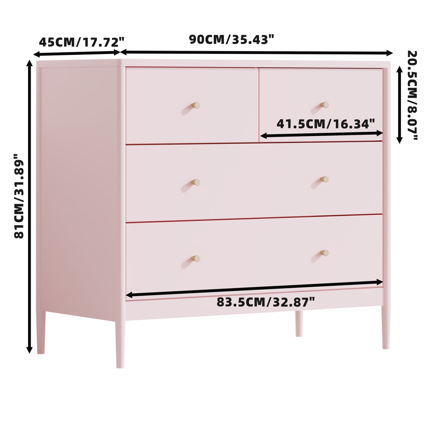 Pink 4-Drawer Wooden Kids Dresser - Modern Storage Cabinet