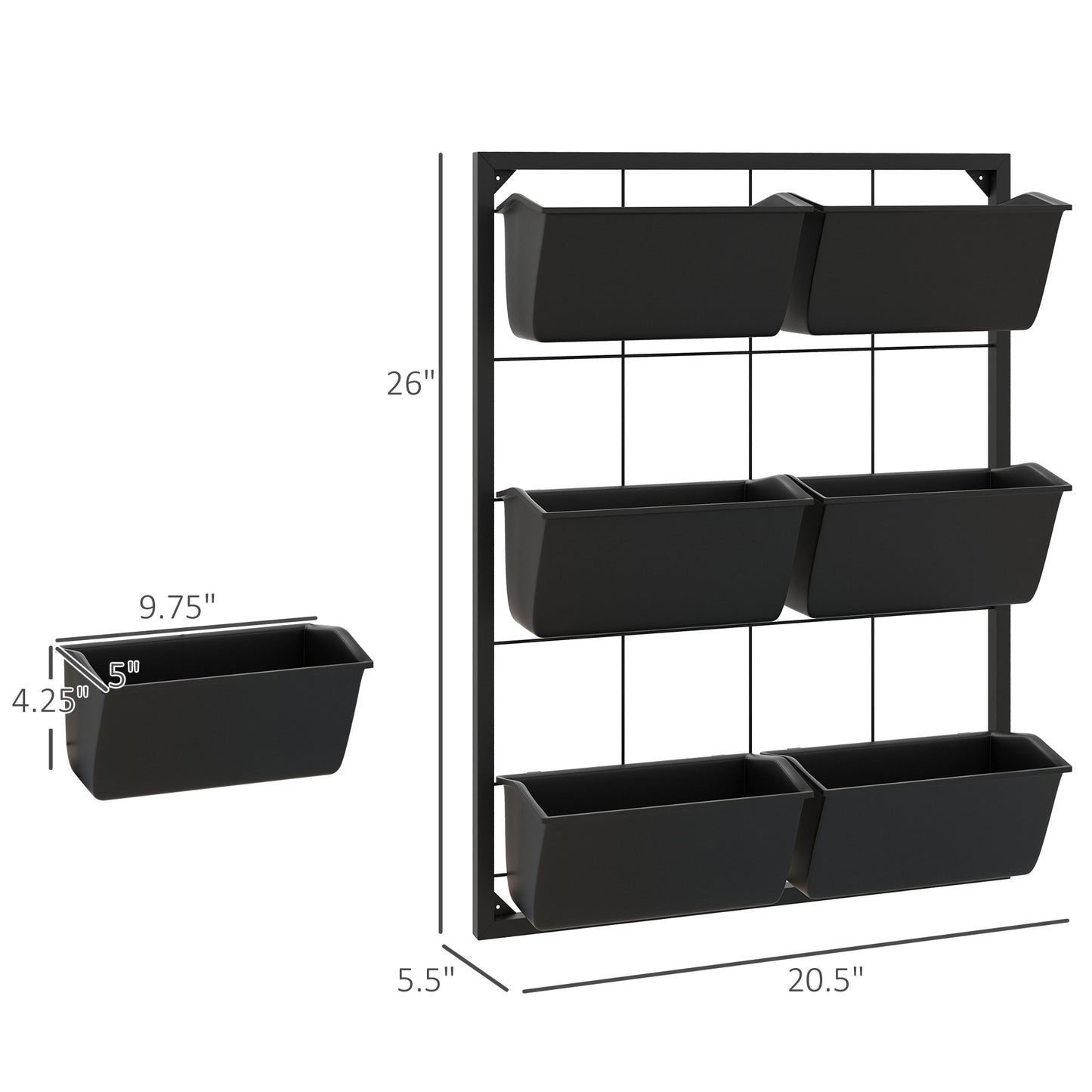 3-Tier Wall-Mounted Hanging Planter Set with 6 Pots - Indoor & Outdoor Black