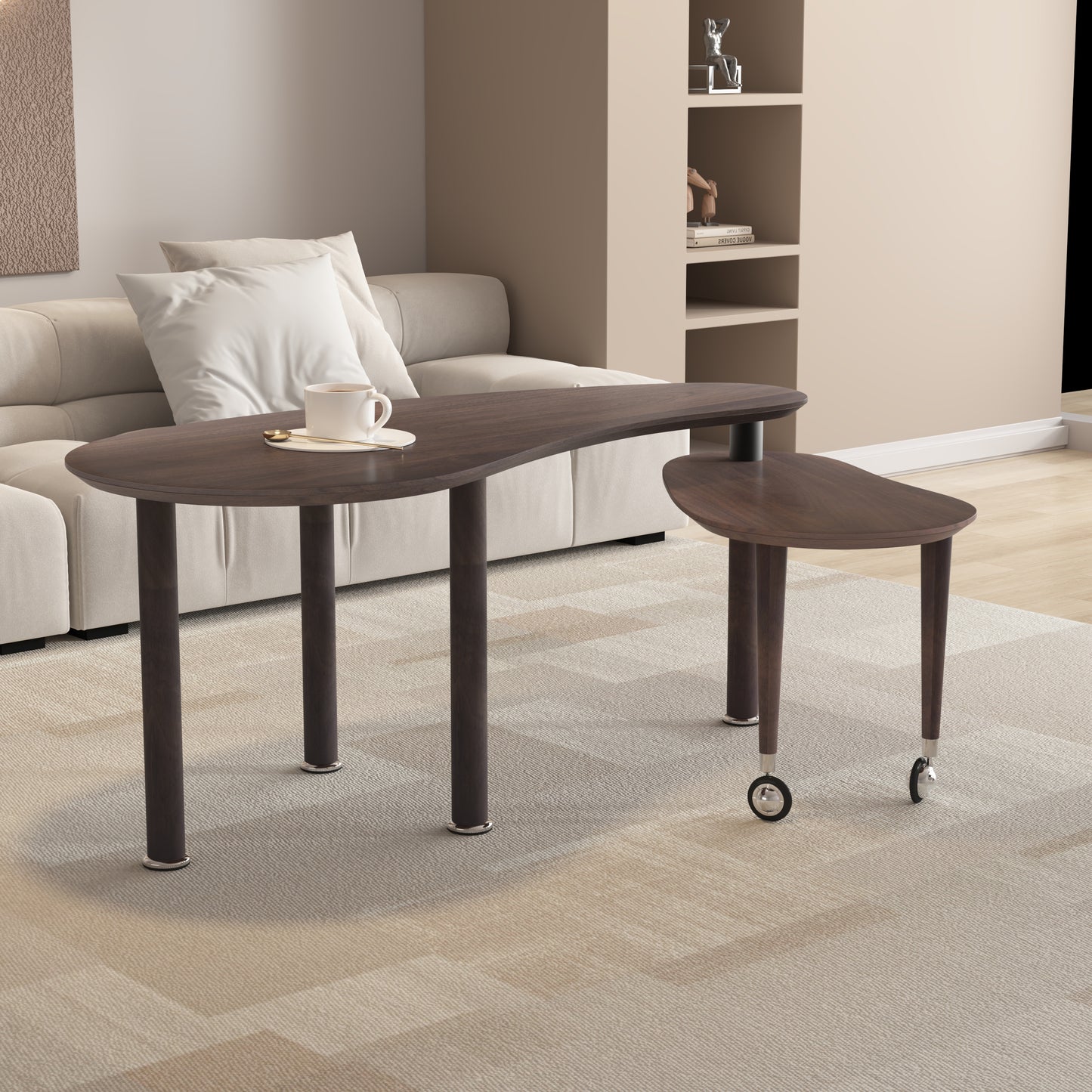 360 Degree Rotatable Coffee Table - Walnut OAK Veneer Top
