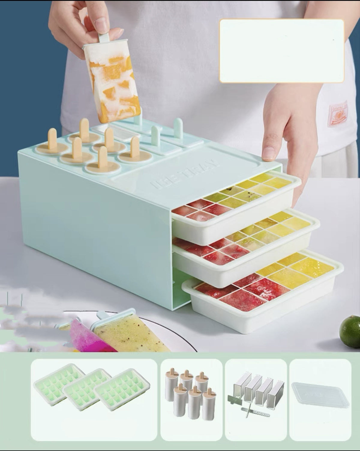 Silicone Ice Cream Mold with Multiple Grids - Kitchen Freezer Tray