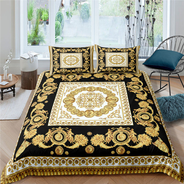 European-Style Printed Quilt Bedding Set Luxury Comforter Cover & Pillowcases