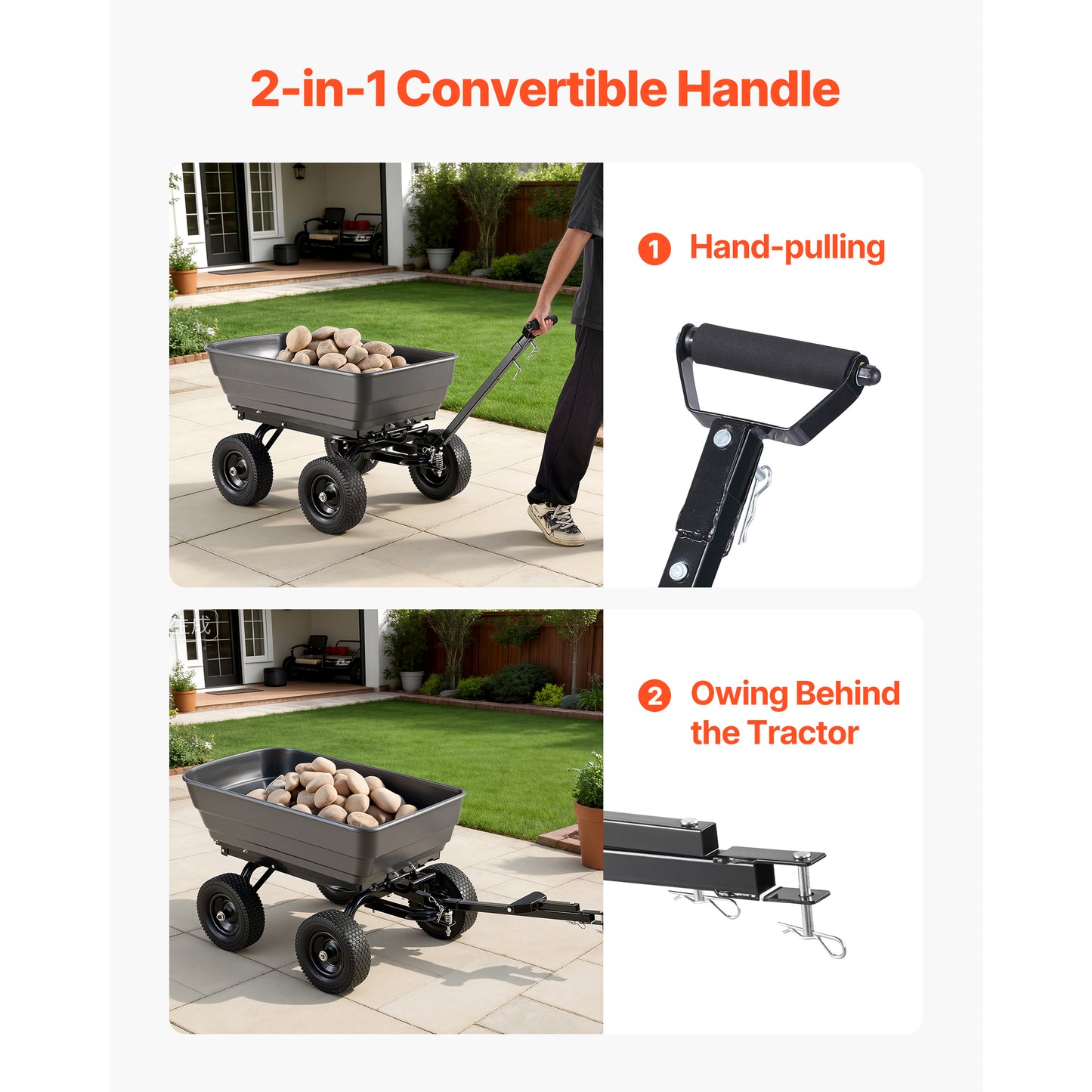 Vevor Garden Dump Cart 1200 Lbs Poly Yard Wagon with 7 Cu Ft Capacity