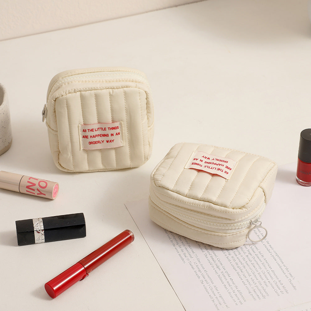 Minimalist Square Makeup Bag with Compartments - Portable Lipstick & Coin Purse