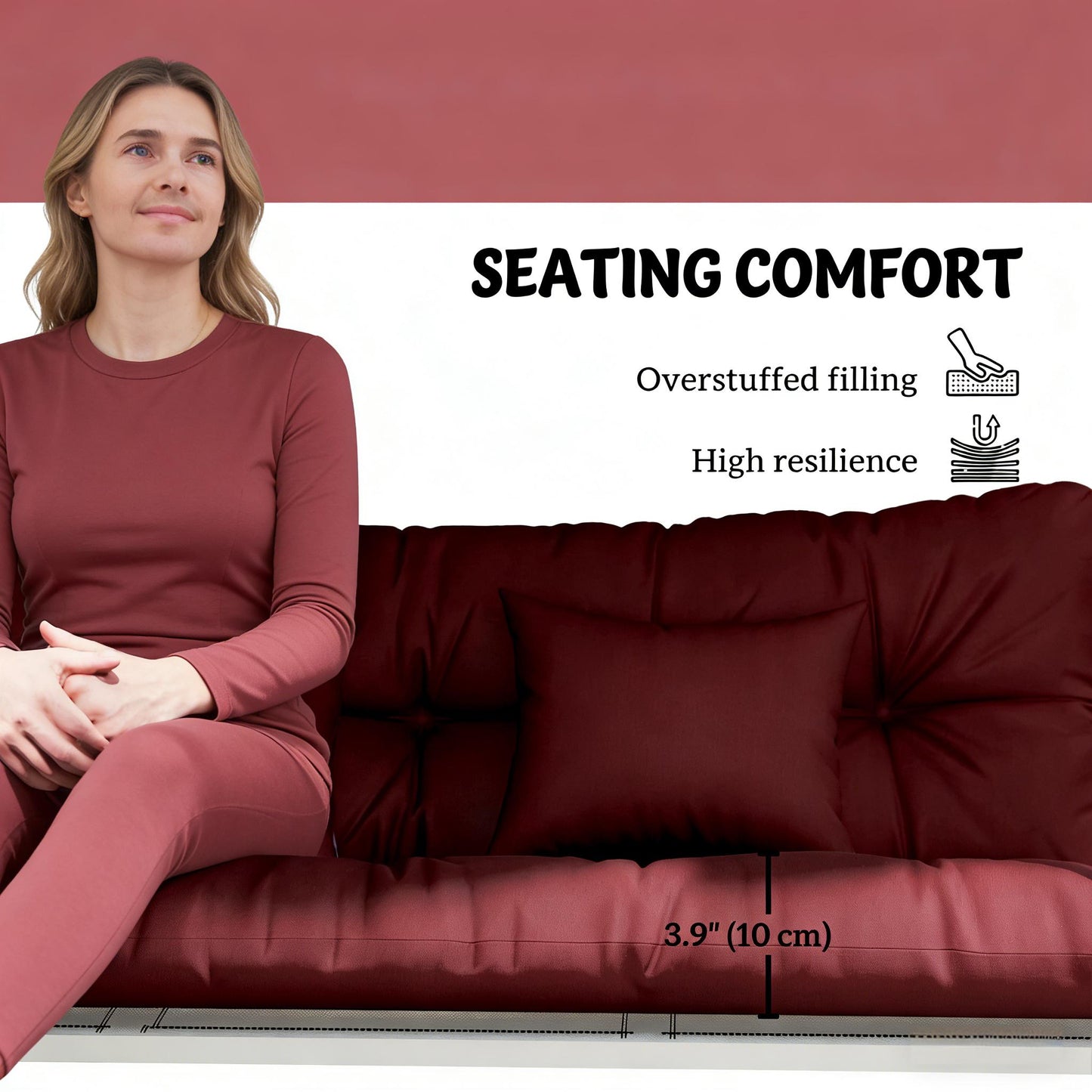 Patio Chair Cushions Set - Seat & Back Cushions, Wine Red