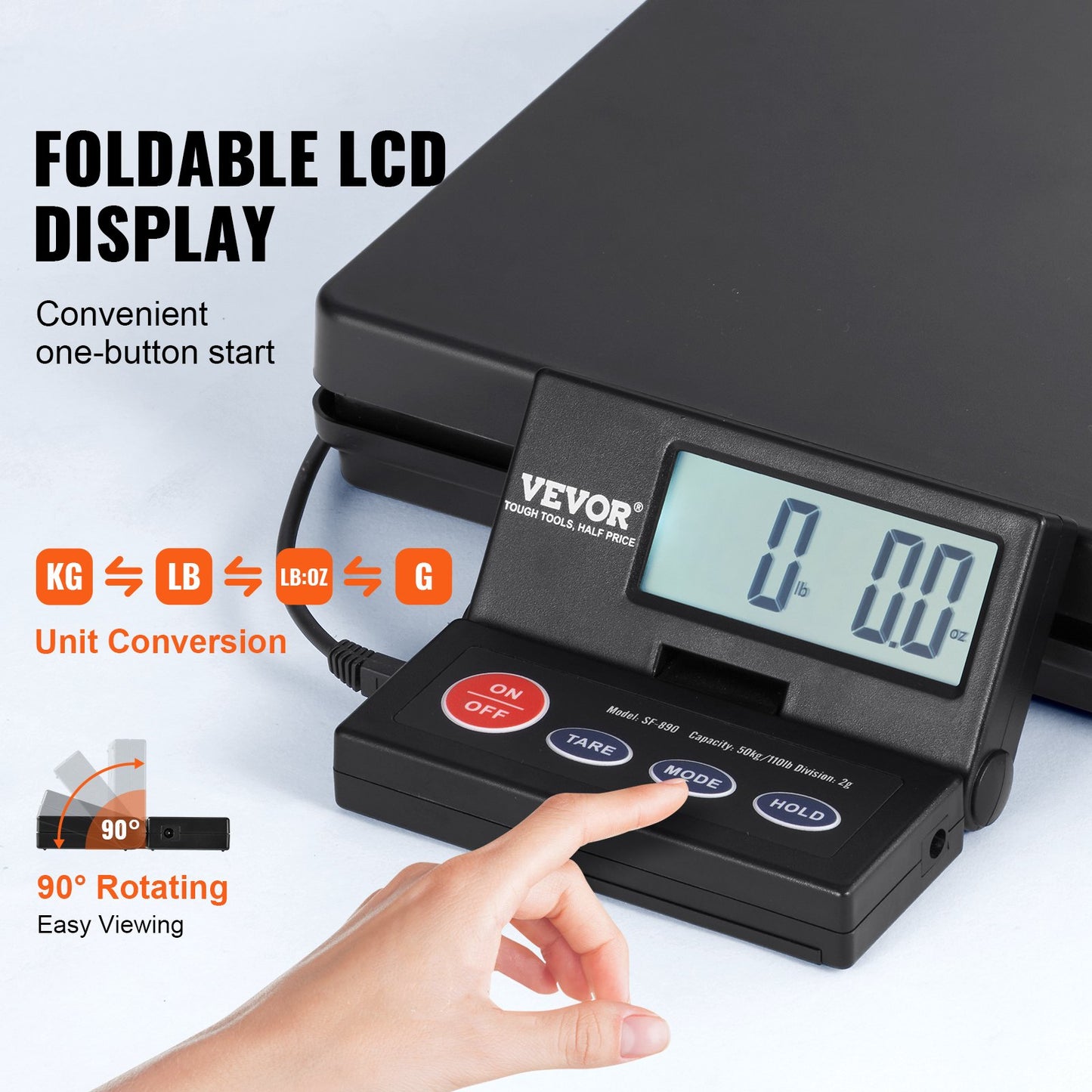 Digital Postal Shipping Scale 110 Lb with Foldable LCD, Tare & Hold Function