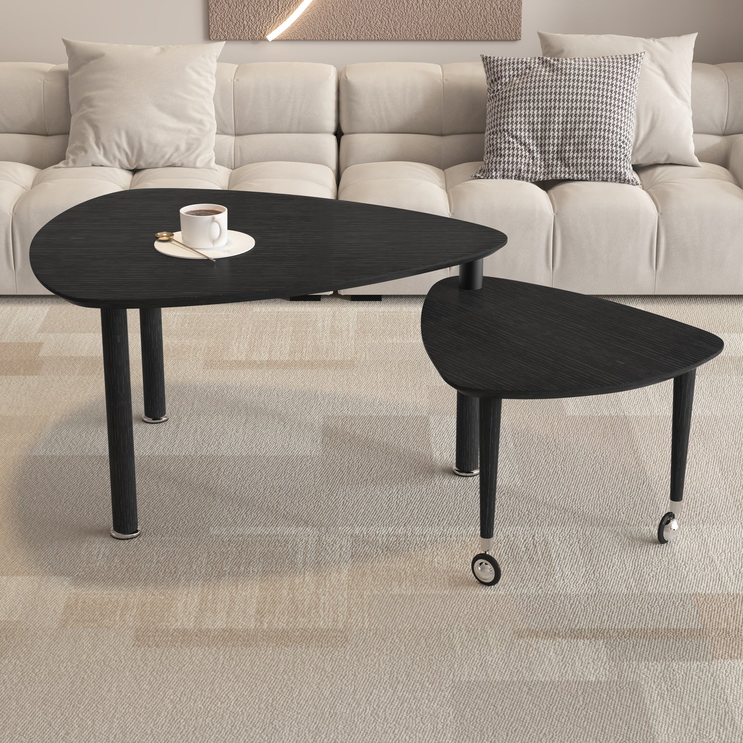360 Degree Rotatable Modern Coffee Table For Living Room, Solid Wood