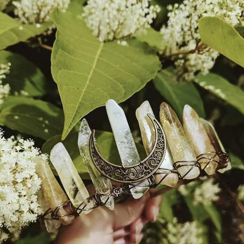 Natural Topaz Crown Hair Band Moon Hair Accessory Handmade Jewelry