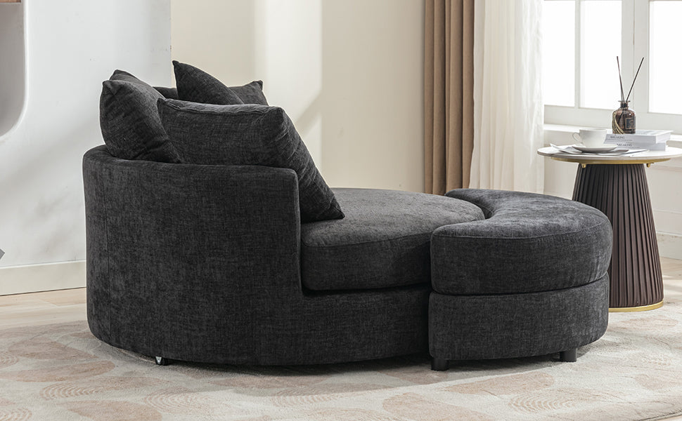 360° Swivel Accent Barrel Chair with Storage Ottoman & 4 Pillows - Gray
