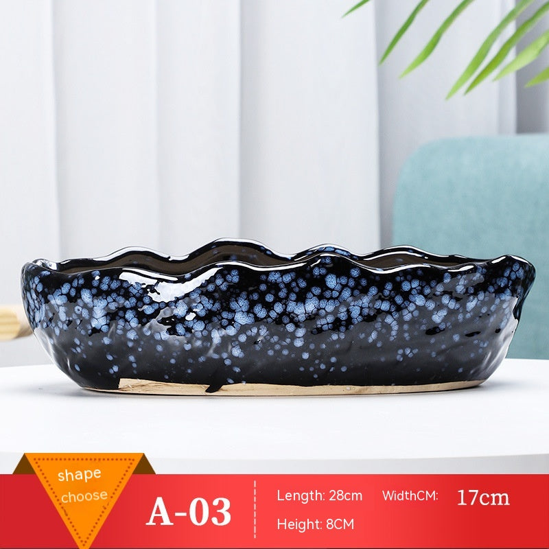 Large Ceramic Flower Pot with Shallow Mouth and Oval Rectangular Design for Home Garden