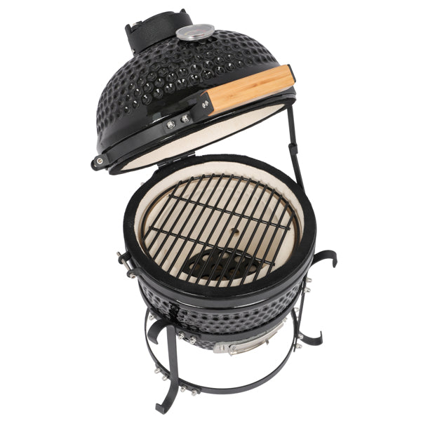 13in Round Charcoal Ceramic Grill Black for Outdoor Barbecue