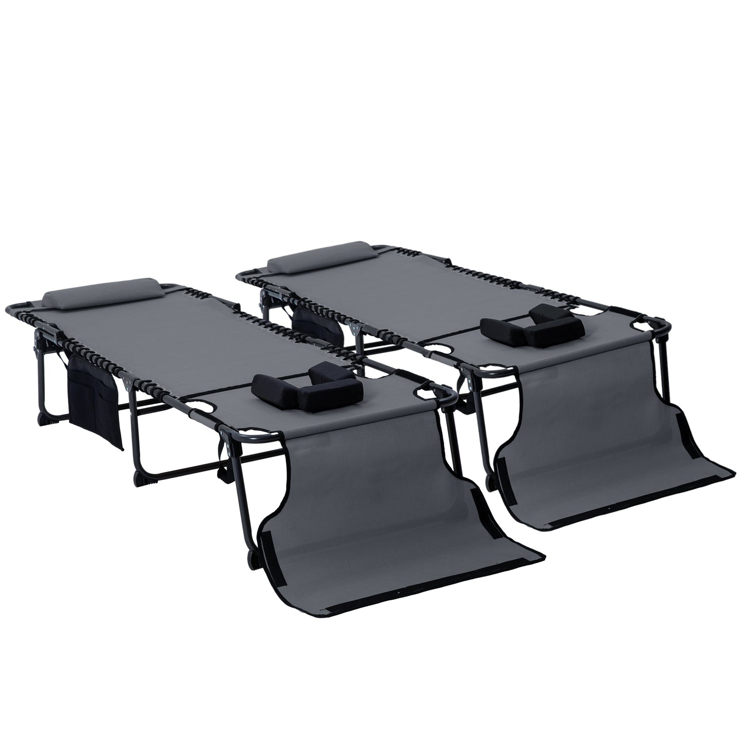 Folding Chaise Lounge Pool Chairs - 2-Piece Set with 5-Level Recline, Side Pocket, Gray