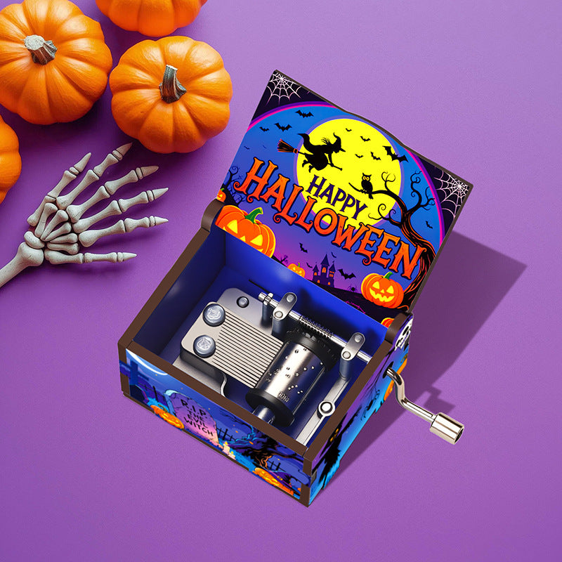 Halloween Wooden Music Box with Spooky Style - Holiday Gift Decor
