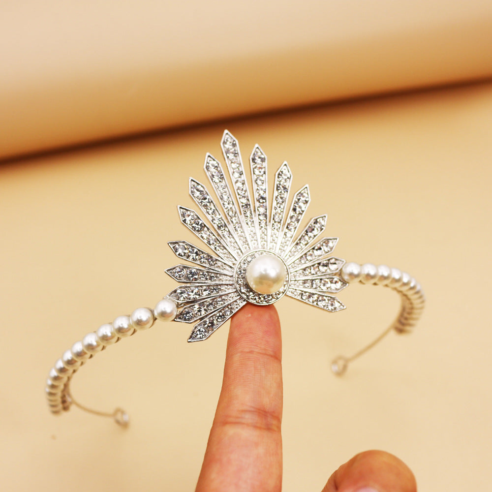 Pearl Bridal Crown Headpiece Silver