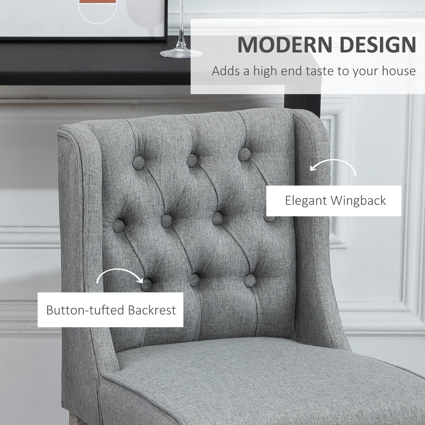 26.25" Counter Height Bar Stools, Tufted Wingback Armless Upholstered