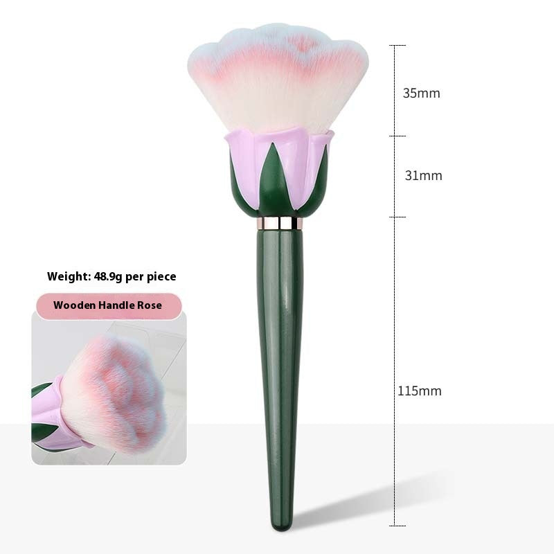 Oversized Wooden Makeup Brush with Green Handle - Dust & Powder Applicator