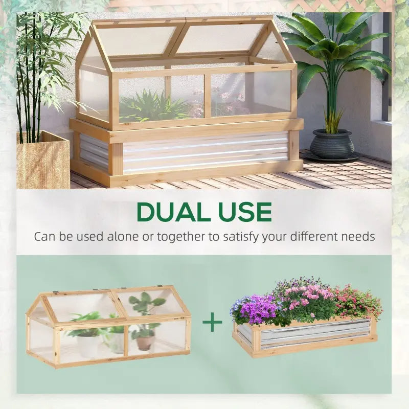 Wooden Garden Cold Frame Greenhouse with Cover - Elevated Planting Bed for Outdoors