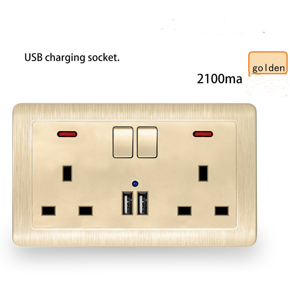 British Dual Three-Hole Power Socket with USB Ports - Gold & White Variants