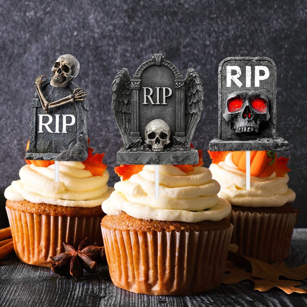 Halloween Tombstone Cake Flags Set - Horror Decorative Food Toppers