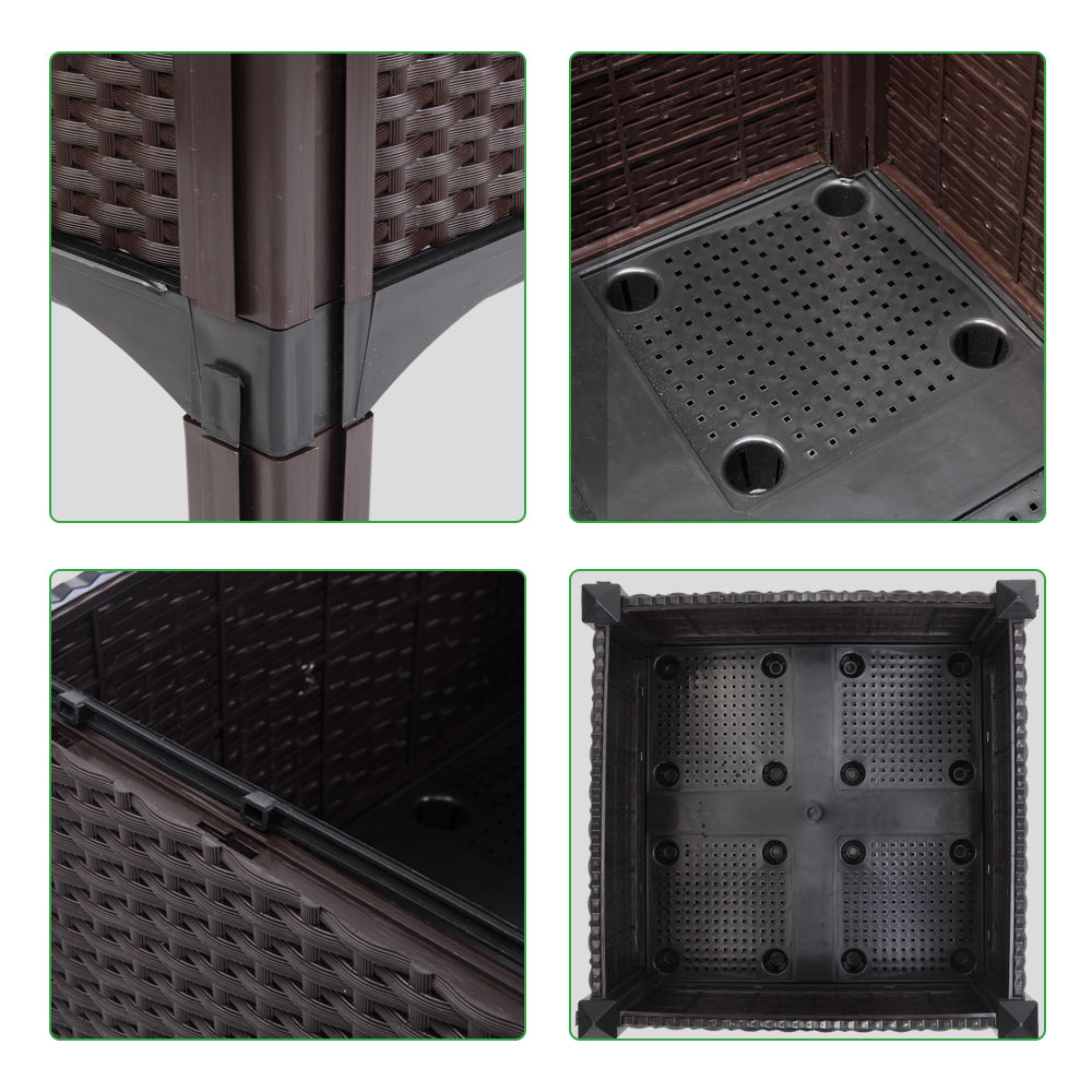 2PCS Brown Injection Molded Planting Box Garden Planter with Rattan Pattern