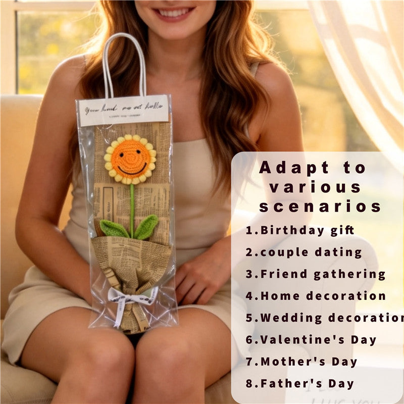 Handmade Crochet Sunflower Bouquet Artificial Floral Gift for Teacher's Day & Birthdays